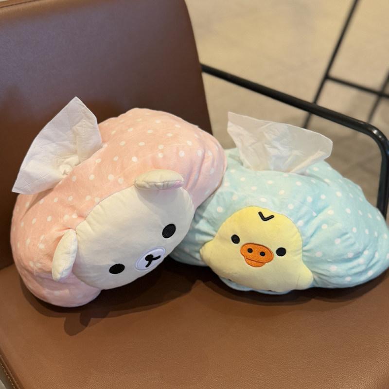 Плюшевая мультяшная коробка для салфеток Rilakkuma, милый держатель для хранения салфеток в горошек, мягкий, для гостиной, спальни, домашнего стола, для семейного использования