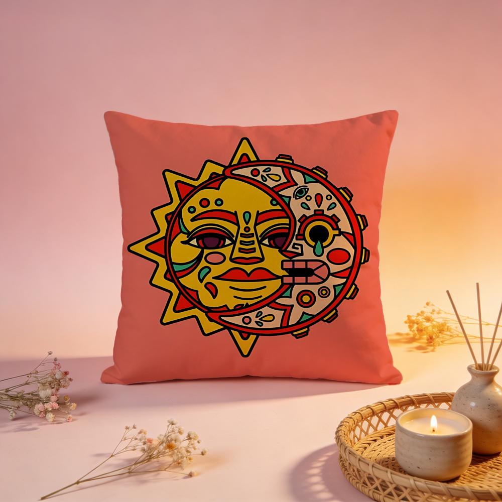 Sunny Face Cartoon Art Cushion Cover Comfortable Durable Pillow Cover MultiScene for Home Office Car Sofa