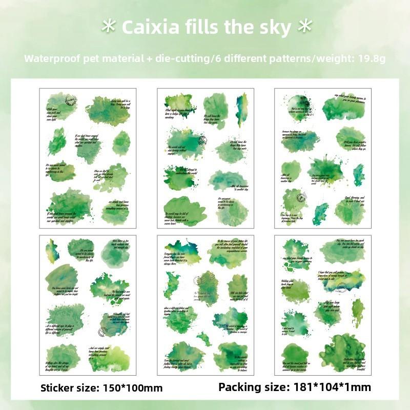 6sheets PET Watercolor Smudge English Stickers DIY Diary Decoration Sticker Album Scrapbooking Junk Journal Stickers
