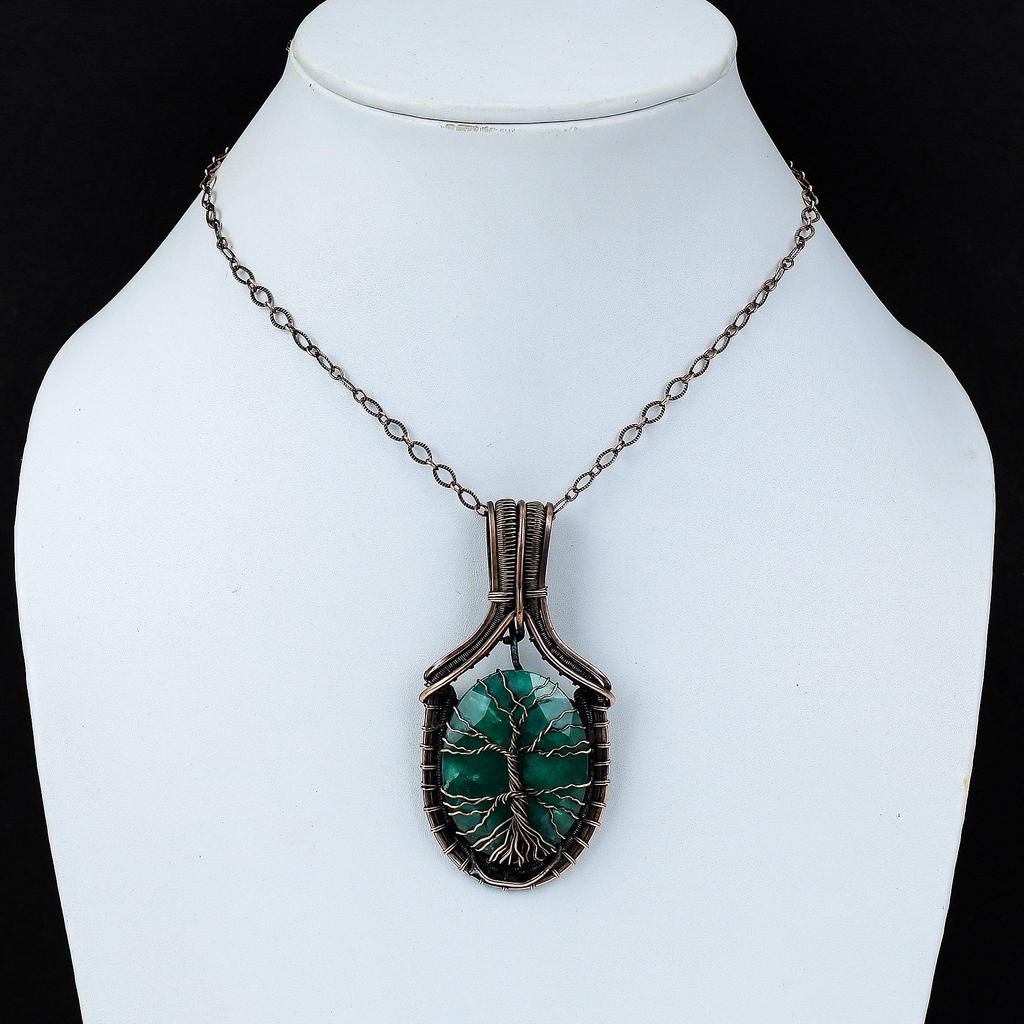 Подвеска ручной работы с Древом жизни, созданный в лаборатории изумрудный драгоценный камень, обернутая чистой медной проволокой