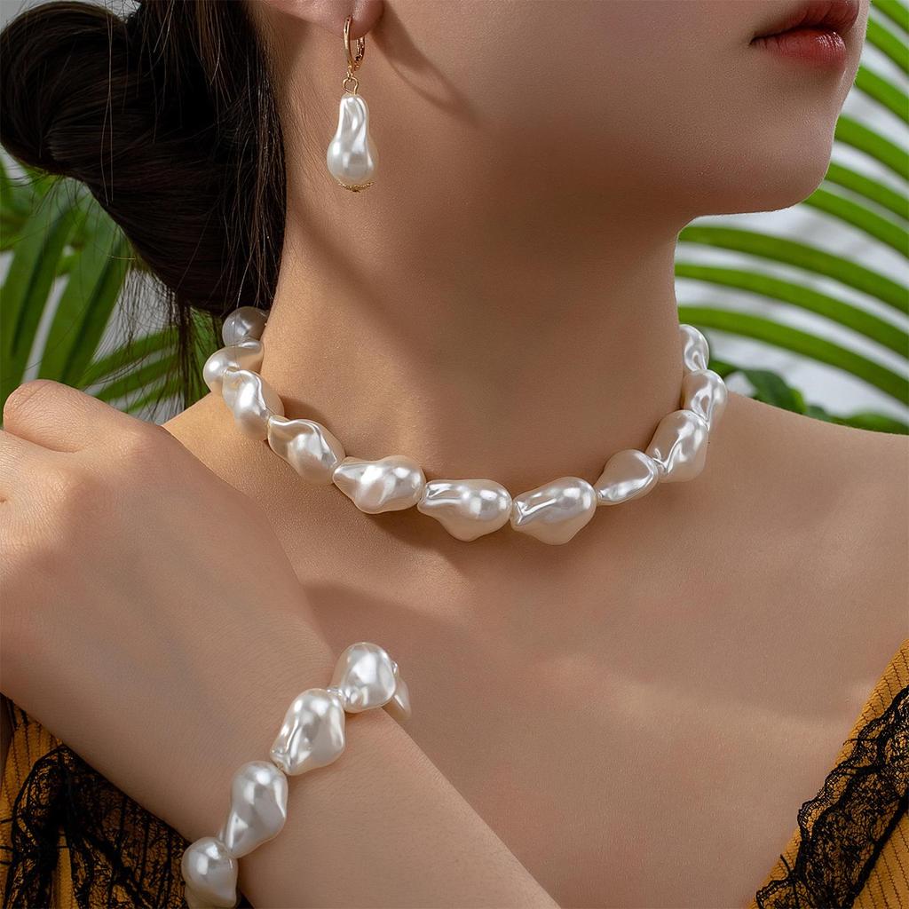 Trendy Irregular Pearl Necklace and Earrings Set - Women's Fashion Jewelry