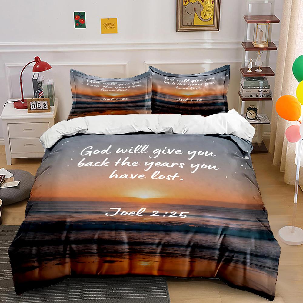 Inspirational Sunset Bedding Set Joel 2:25 Bedding set (1 duvet cover, 2 pillowcases, duvet not included)