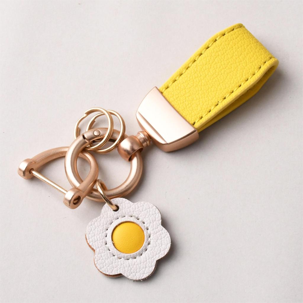 Модный брелок для ключей, роскошный металлический короткий кожаный цветок, автомобильный брелок, подвеска, раздельный брелок, женский брелок, аксессуары
