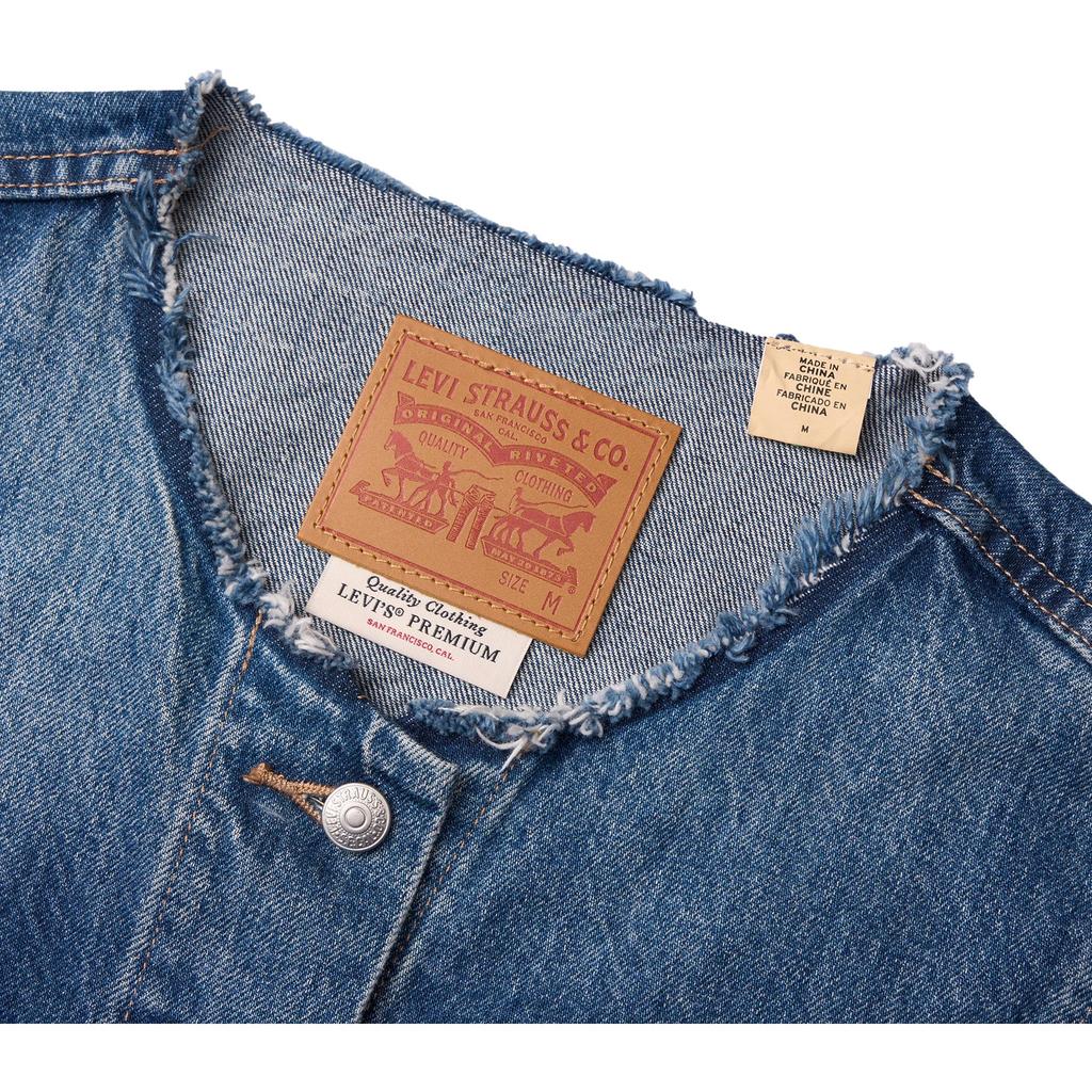 Levis SS24 Летняя Коллекция Однобортная Джинсовая Куртка с Круглым Вырезом Женские куртки Темно-синий 001C1-0001