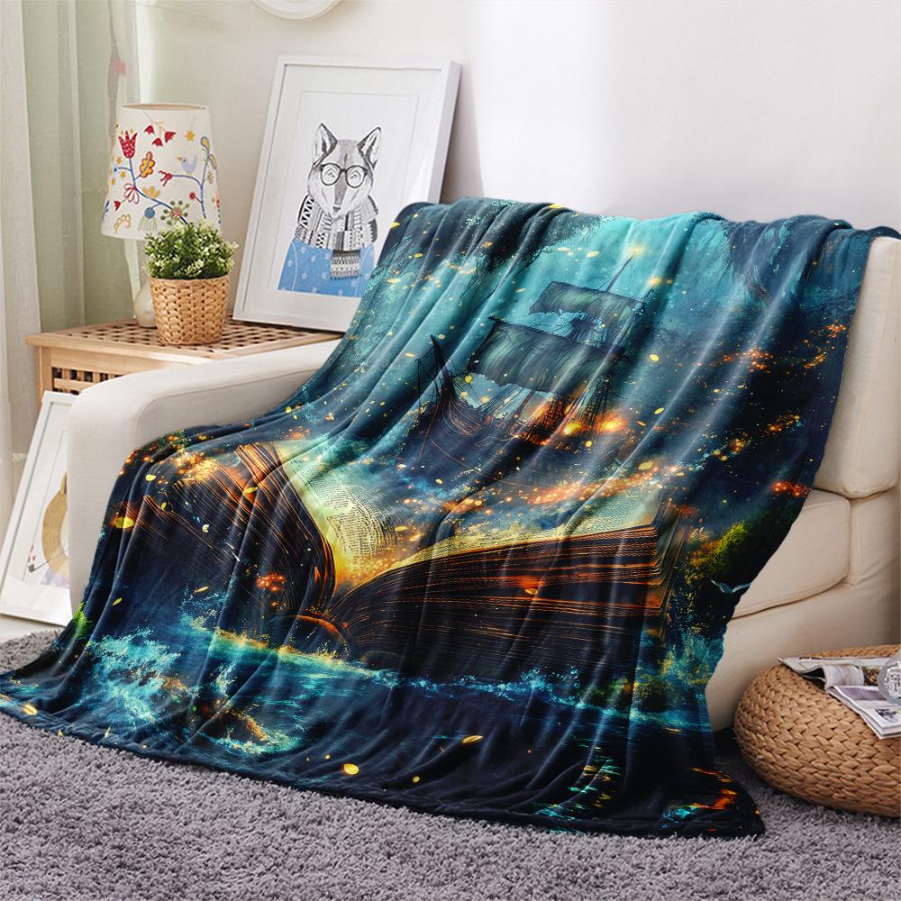 Glowing Books Print Flannel Blanket, High quality Comfortable for All Seasons, Home Decor, Warmth and Comfort