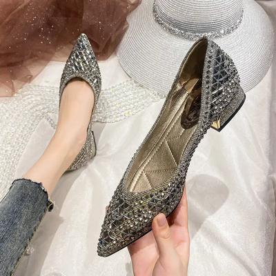 Женская обувь 2025 на среднем каблуке Женская летняя обувь Блочный каблук Массивный Бриллиант Квадратный носок Стразы Кристаллы Серый 39