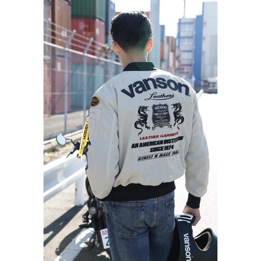 Vanson Men's MA-1 Mesh Jacket, Ivory/Black