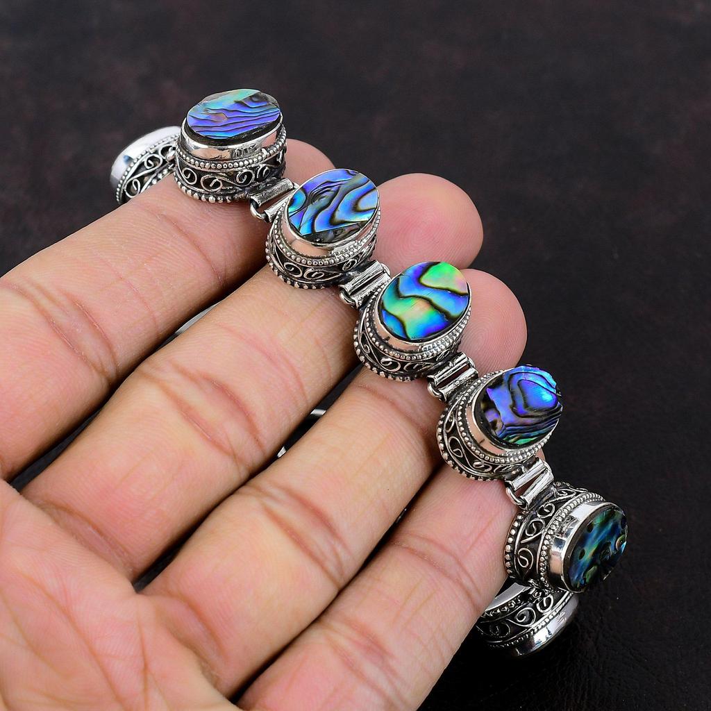 Браслет из ракушки морского ушка Ювелирные изделия ручной работы из драгоценных камней Браслет из стерлингового серебра 925 пробы Регулируемый браслет-цепочка Подарок для мамы Изящный винтажный браслет