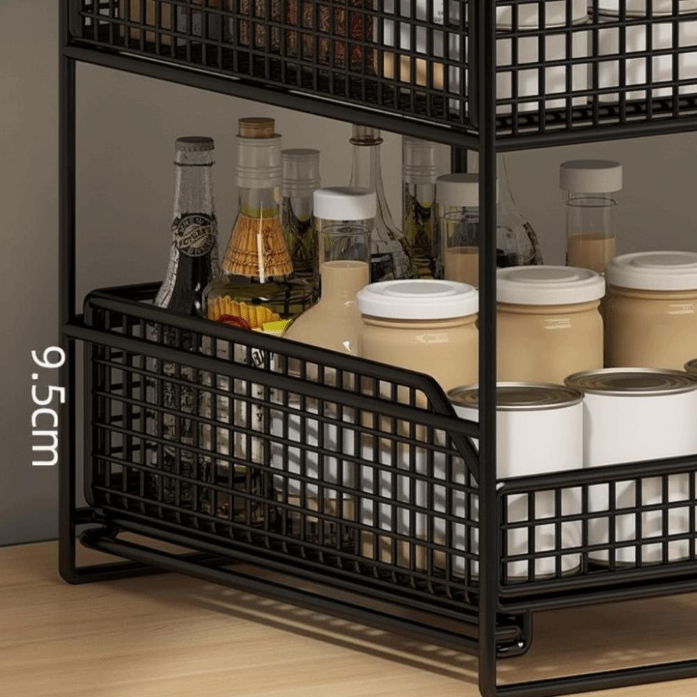 Iron 2 Tier Storage Basket Stable Frame Sliding Cabinet Basket Cabinet Organizer for Kitchen