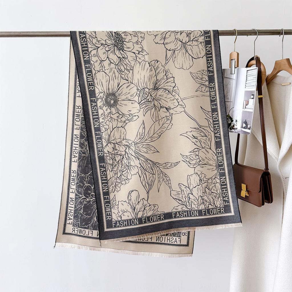 Feifei Imitation Cashmere Versatile Air Conditioner Shawl Shawl Shawl Silk Scarf Long Scarf Camellia