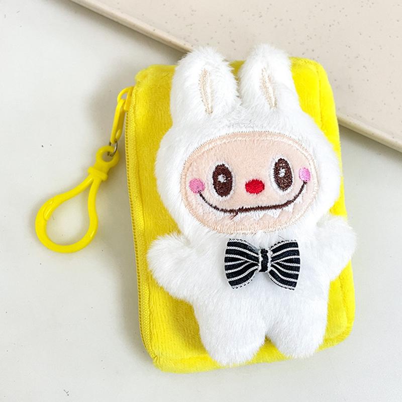Cartoon Labubu Plush Coin Purse Cute Anime Money Change Pouch Earphone Storage Bag Zipper Wallet Keychain Pendant Kid Gifts