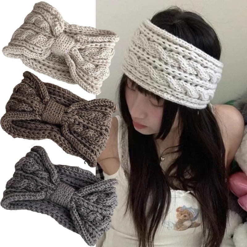 Vintage Y2K Winter Warm Twists Bowknot Hairband for Women Knitting Hairbands Windproof Hair Hoop Sweet Cool Hair Accessories