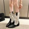 Fashion Embroidered Women's Western Cowboy Boots Fashion Thick Heel Retro Style Knight Long Boots Autumn/Winter Women's Shoes