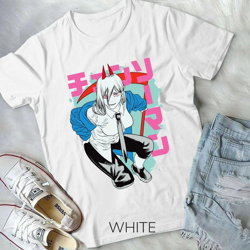 Power TShirt Chainsaw Unisex Shirt Blood FiendNew Anime Devil Hunter White