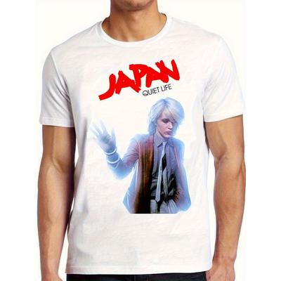 Men's Vintage Japan Music T-Shirt- Sylvian Quiet Life Synth Pop Band Tee with Red Japanese Text& Logo, 80s Inspired Streetwear, Breathable Short