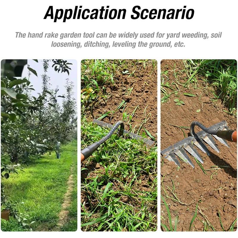 Weeding Hoe Rake Farm Tool Weeding Scarifier Artifact Agricultural Tools Six-tooth Nail Harrow Steel Harrow Gardening Weeding KTY