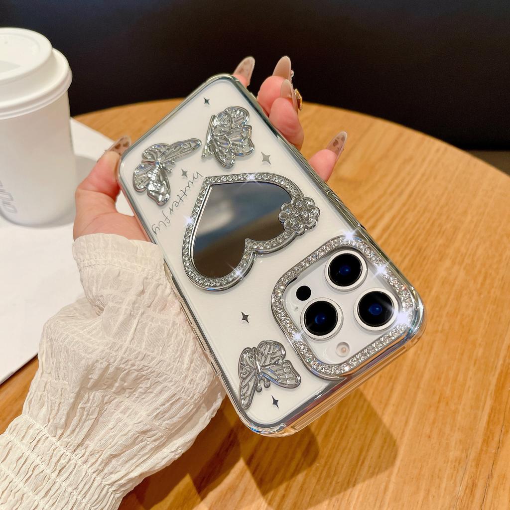 Sparkling Diamond Love Mirror for IPhone 16 Promax Phone Case for Apple 15 Water Ripple Gradient Soft Case