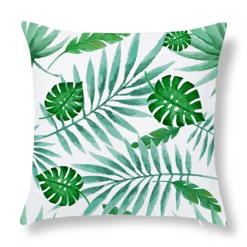 Green Leaf Print Decorative Pillowcase Car Sofa Square Cushion Pillowcase