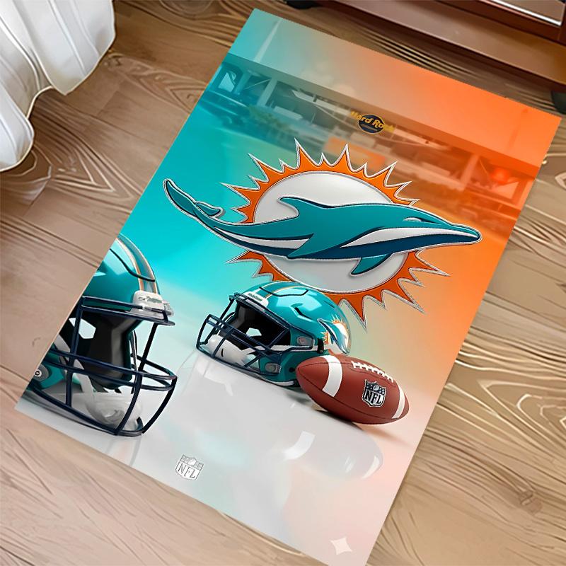 Miami Dolphins logo Print Area Rug - Soft, Washable Non-Slip Indoor Mat for Office Chairs, Living Room, Home Office Decorative Rug