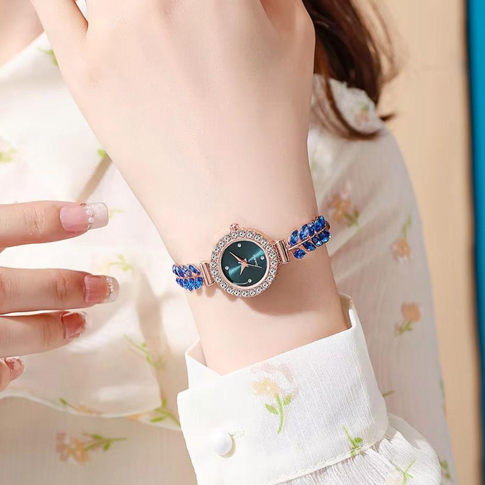 Slim Strap Women Quartz Watch Leaf Design Rhinestone Watch Trendy Ladies Quartz Watch  Casual Wear