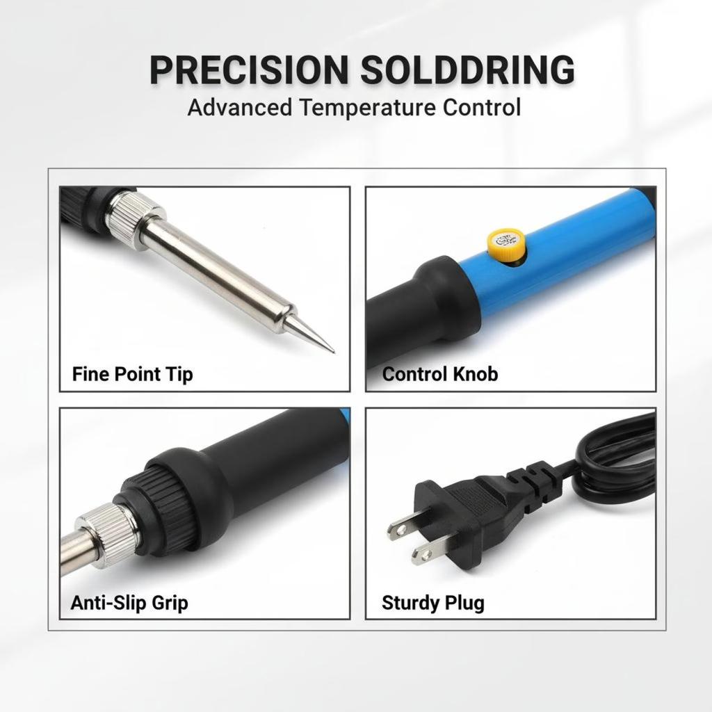 10-Piece Electric Soldering Iron Kit, 60W Adjustable Temperature Tool, Fast Heat Up with Ceramic Core, 5 Tips, Stand, Sponge, Tin Wire, Tweezers