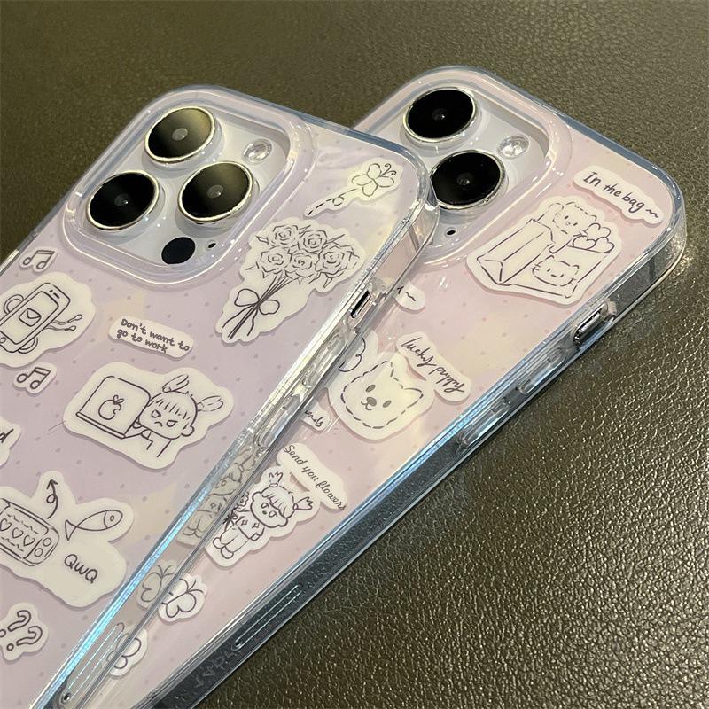 Чехол для телефона IMD для iPhone 11 13 16 Pro Max Чехол для iPhone 13 14 15 Pro Max 12 13 Pro Max 13 Pro 14 Pro Мультяшный милый цветок животное Ударопрочный износостойкий