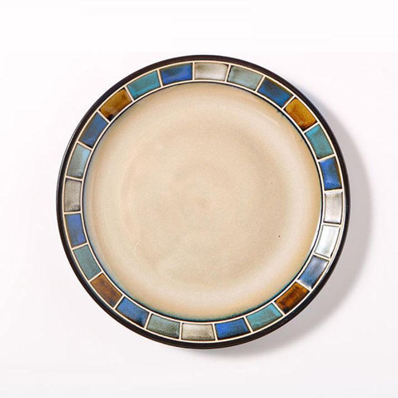 Простая керамическая тарелка в скандинавском стиле с резьбой и косточками, домашнее блюдо, тарелка для стейка, темно-зеленая тарелка для салата, диск