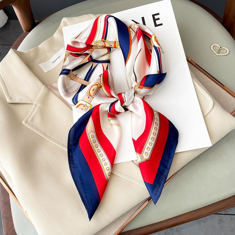 Luxury Silk Feeling Square Scarf Women Print Satin Neckerchief Spring Hair Band Foulard Bandana Echarpe Tie Shawl Wraps