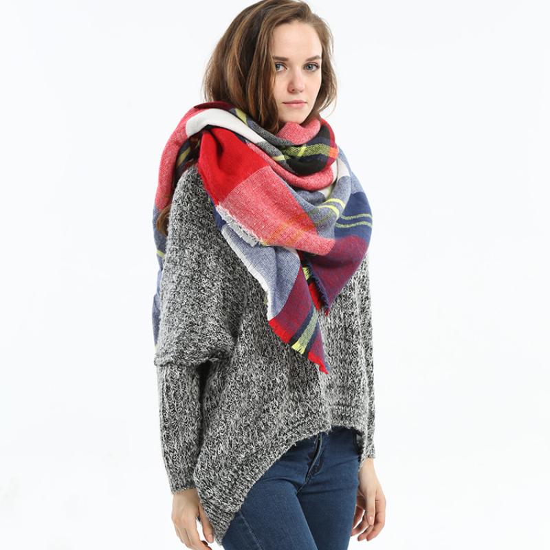 Plaid Scarf, Large Square Scarf, Women's Autumn and Winter Warm Acrylic Shawl
