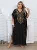 2024 Gold Thread Embroidered Plus Size Casual Vacation Beach Dress Summer Swimsuit Coverup For Women V Neck Bat Sleeve Black Kaftan