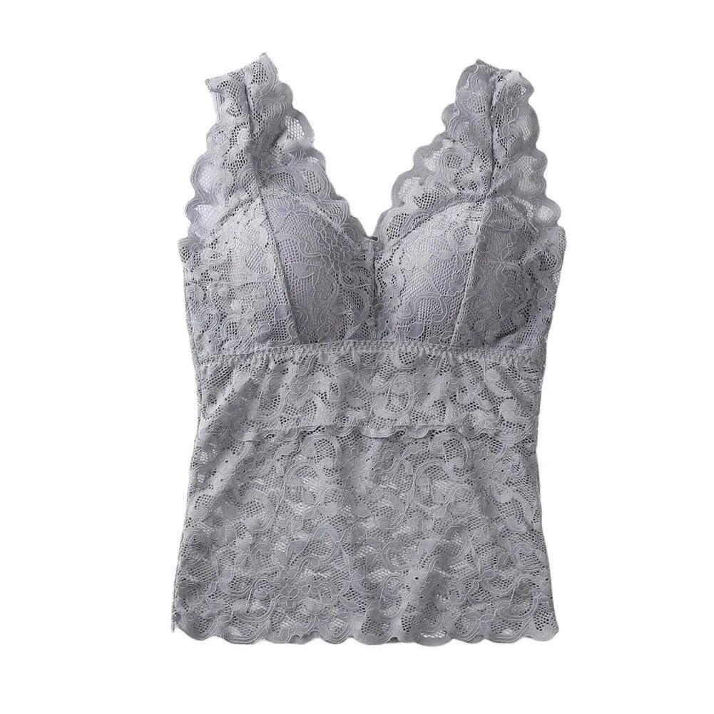 Women's Long Wide Shoulder Strap Lace Beautiful Back Wrapped Chest Stripes Anti-light Bottoming with Chest Pad No Steel Ring Underwear Stealth