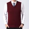 Men Vest Sweater V Neck Sleeveless Slim Fit Solid Color Knitted Pullover Slim Fit Mid Length Thickened Business Style Sweater
