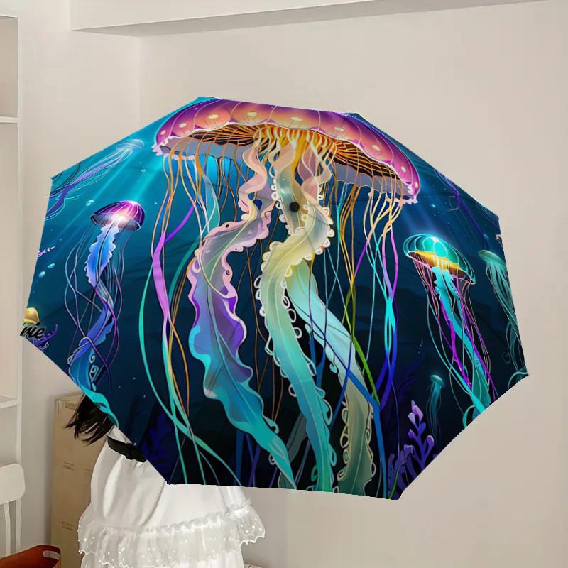 1pc Colorful Jellyfish Ocean Scene Umbrella with Plastic Handle,Suitable for All Seasons Home Travel Outdoor UmbrellaDD1393