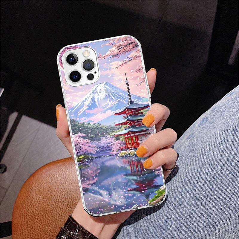 Японская вишня Гора Фудзи Чехол для телефона Для iPhone 13 12 Mini 11 Pro Max XS XR X SE 7 8 Plus 5S 5 6S 6 Подарок Печатный чехол Fundas