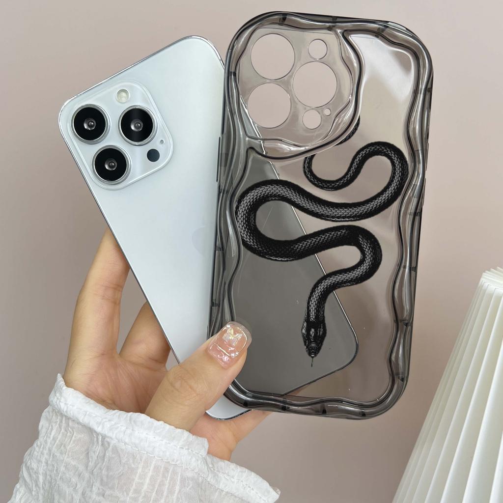 N71 Black Gold Snake Soft Wavy Phone Cases for iPhone 14 Pro Max 13 Mini 15 Plus XR 7 8 6 XS Max 12 11 Protective Bumper Cover