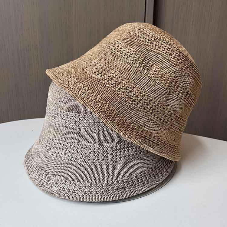 New Hollow Breathable Knitted Basin Hat Women's Foldable Plain Face Cover Bucket Hat Outdoor Sunscreen Sun Hat