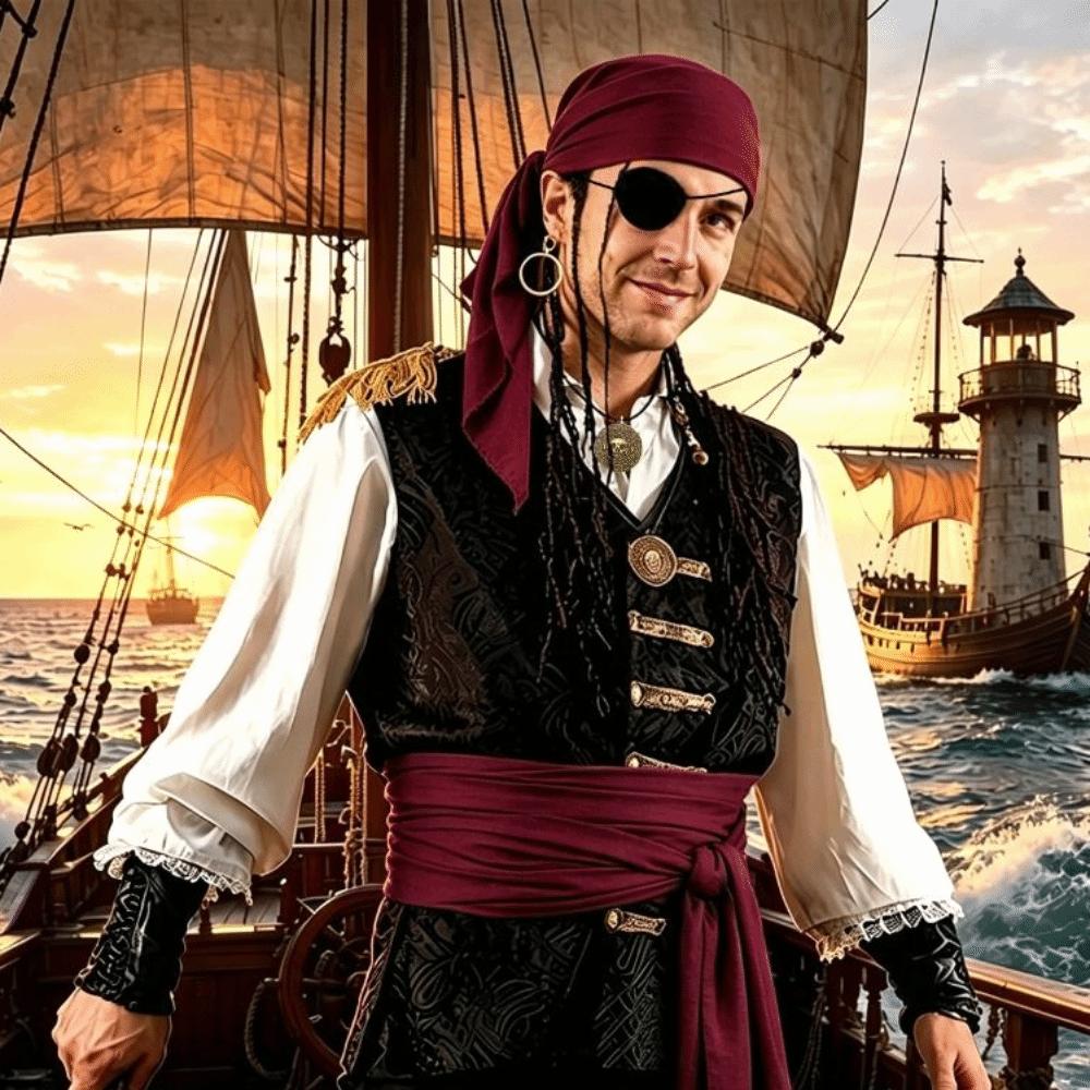 Necklace Pirate Costumes Head Wrap Halloween Cosplay Costume Vintage Halloween Ball Pirate Set Men