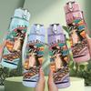 1PC Vintage Cat Portrait Art 750ml Color Plastic Sports Water Bottle Leakproof Flip Straw Lid Suitable for Sports Office Home Use