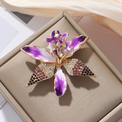 Новая изысканная эмалевая брошь-орхидея, высококлассная элегантная темпераментная, аксессуар для костюма, фиолетовый цветок, женская брошь