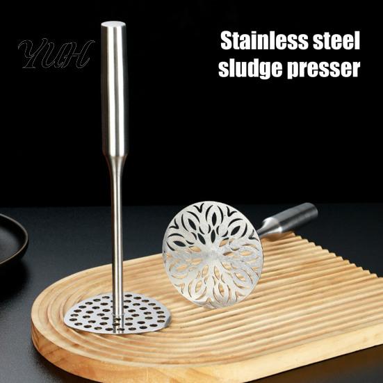 Ergonomic Wood Handle Masher Stainless Steel Potato Masher, Wooden Food Press for Baby Professional Cooking Puree, Manual Crusher, Kitchen Gadget
