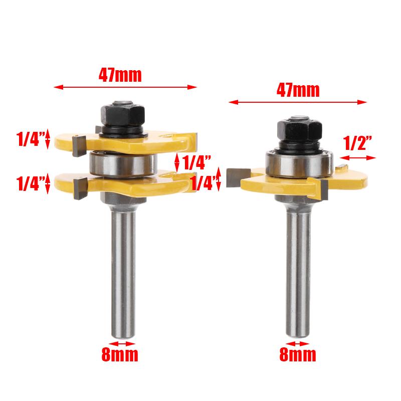 2 шт. новый набор фрез с язычком и пазом, хвостовик 8 мм, Т-образный 3-зубый полезный резак
