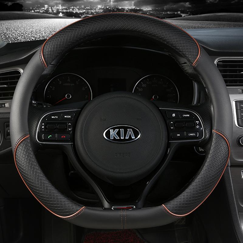 BTQNM1 Pu Leather Car Steering Wheel Cover 38cm For Kia Rio 2 3 4 X Line Kombi Sedan K2 K3 K4 K5 KX1 KX3 KX5 Sportage Auto Accessories