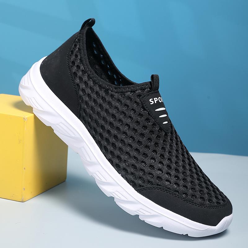 Fashion Mesh Shoes for Men Breathable Summer Lightweight Hiking Comfortable Casual Shoes Black Slip-On Driving Male Loafers