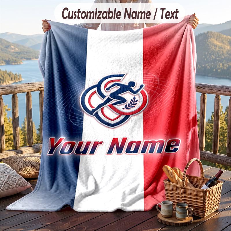 Flannel Blanket France national football team Print Custom Name Text Soft Throw for Sofa Bed