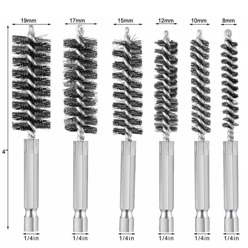 6PCS/Set Steel Wire Brush Twisted Wire Stainless Steel Cleaning Brush With Handle 1/4 Inch Hex Shank For Power Drill Impact Driver