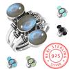 925 Sterling Silver Ring Women Gemstone Handmade Jewelry Christmas Gift Aqua Blue Chalcedony Abalone Shell Blue Sunstone Labradorite Prehnite Costume