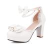 Fashion Spring Pearl Ankle Strap Women High Heels Mary Jane Pumps Party Wedding Cosplay White Pink Bow Princess High-heeled Lolita Shoes