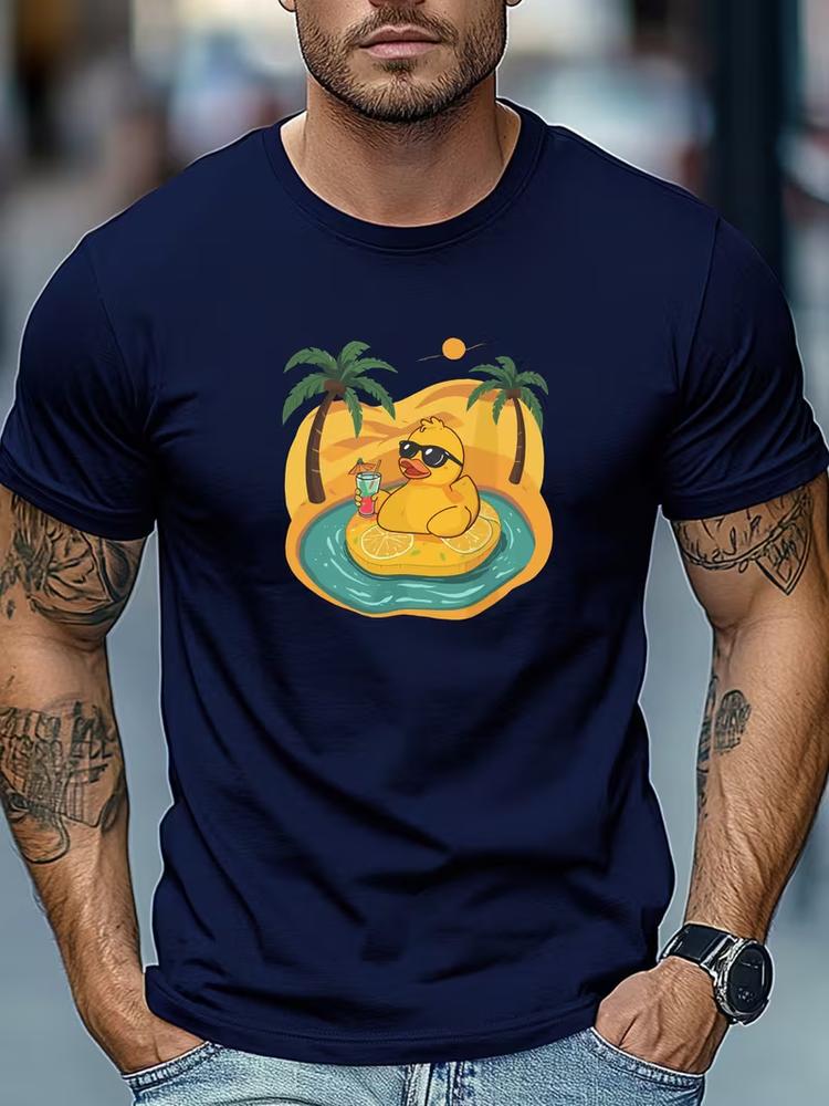 Mens yellow duck t shirt funny graphic beach summer casual relaxed tee shirt