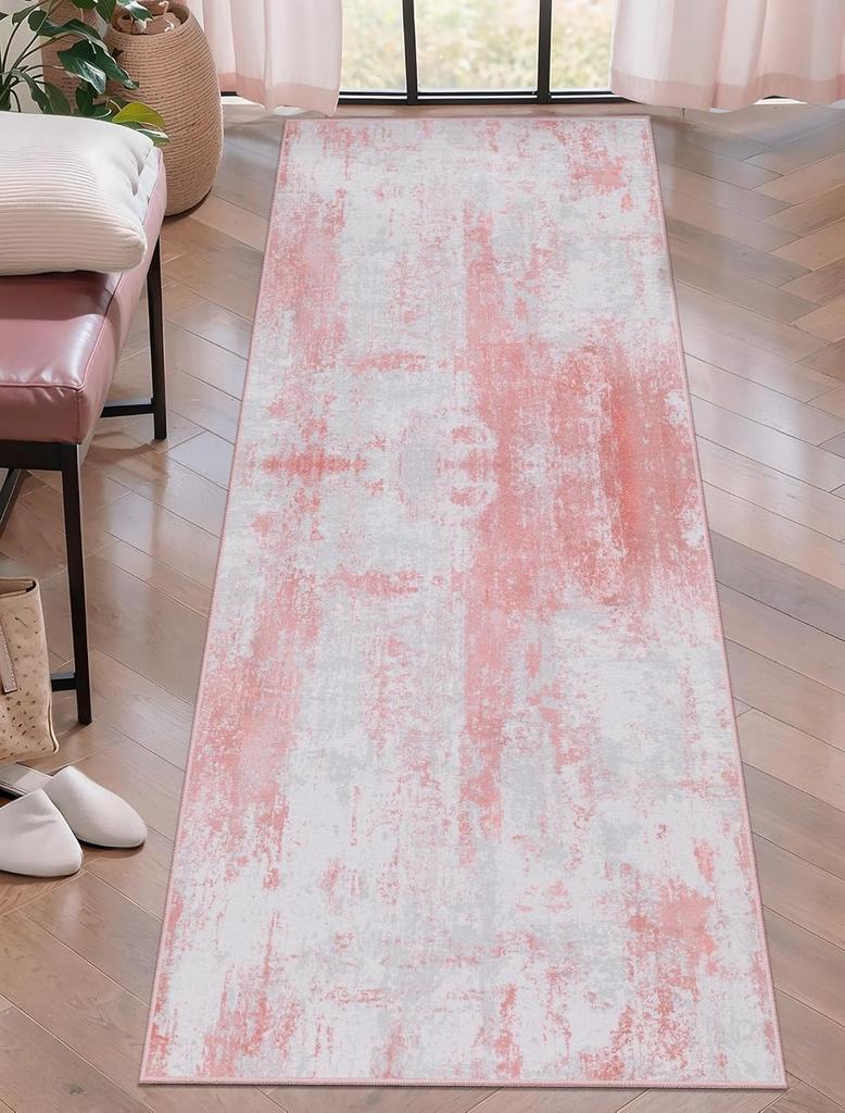 Nordic Style Abstract Runner Rug Modern Minimalist Design Distressed Texture Carpet Absorbent Non-Slip Long Mat for Hallway