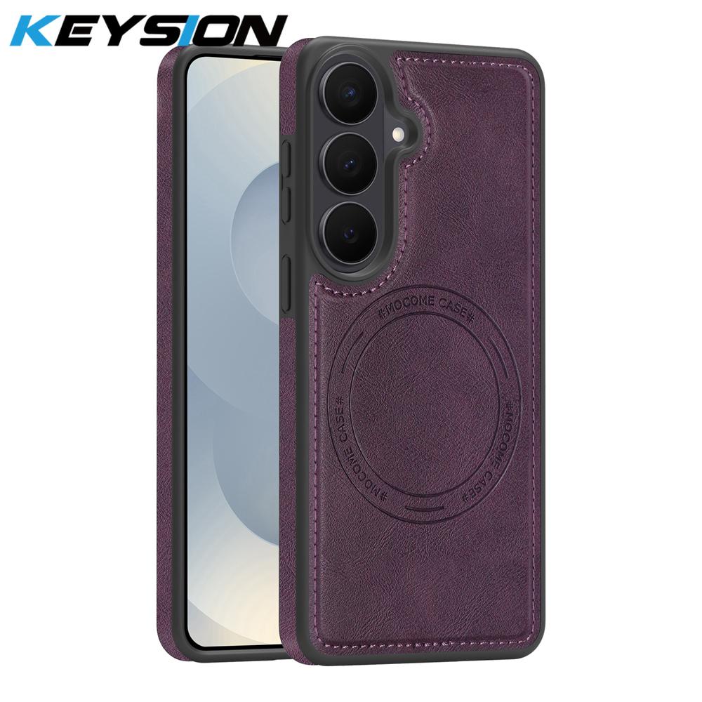 KEYSION Ретро чехол из ПУ кожи с MagSafe для Samsung Galaxy S25 S26 Ultra 5G S26+ S25 FE Магнитный ударопрочный чехол для телефона